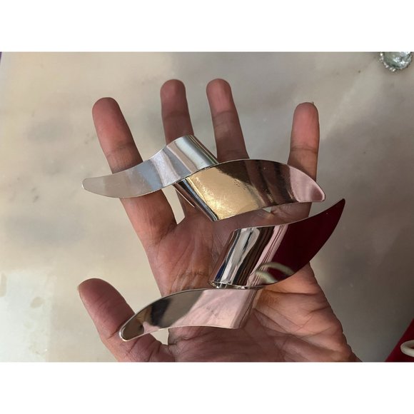 Big Silver earrings large metal huge bold statement earrings , chunky  pierced - Picture 6 of 7